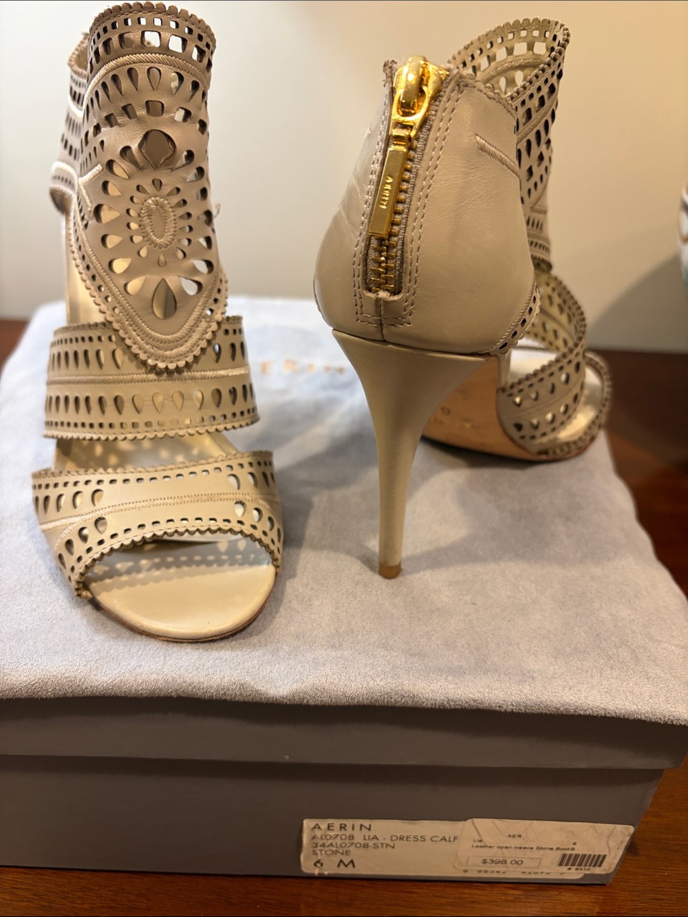 Aerin Nude Laser-Cut Stiletto Sandals